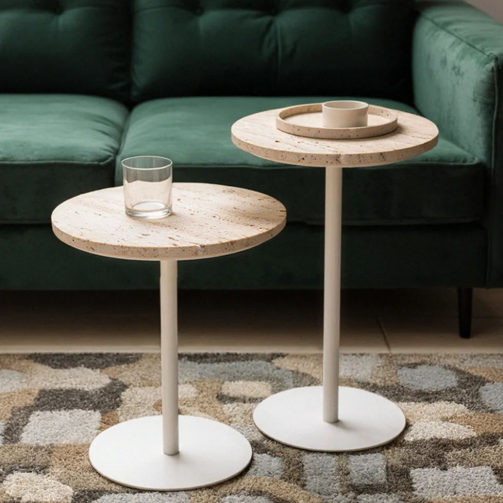 RITO Table d'appoint en métal et travertin ø35cm