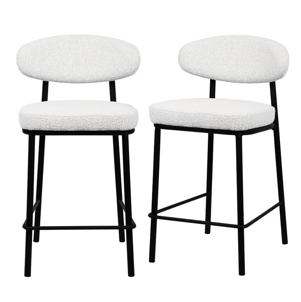 RODE Lot de 2 chaises de bar en tissu bouclette, bois et métal H65cm