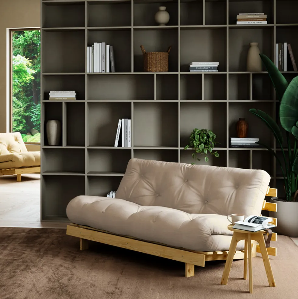 ROOTS Canapé convertible 160x200cm en bois naturel et tissu