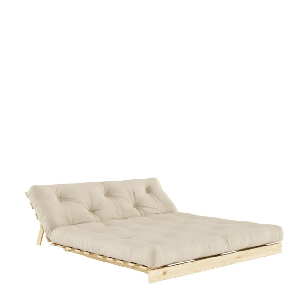 ROOTS Canapé convertible 160x200cm en bois naturel et tissu