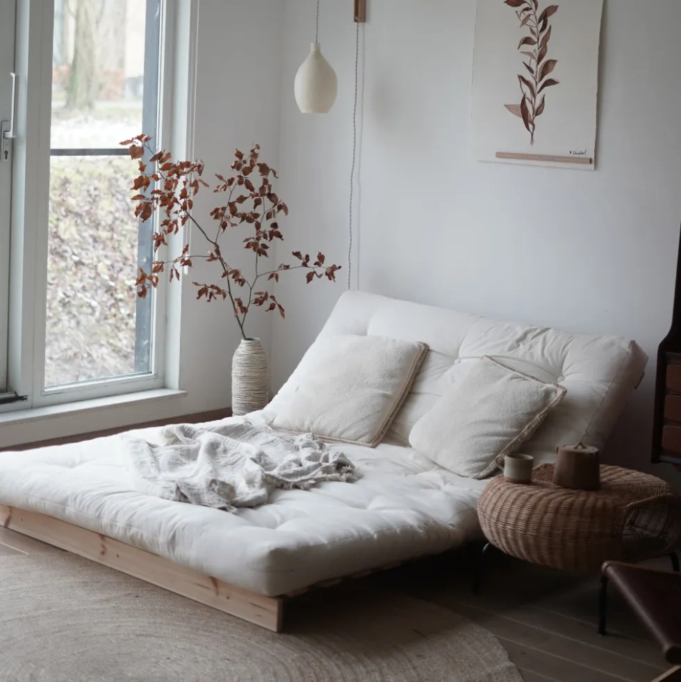 ROOTS Canapé convertible 160x200cm en bois naturel et tissu