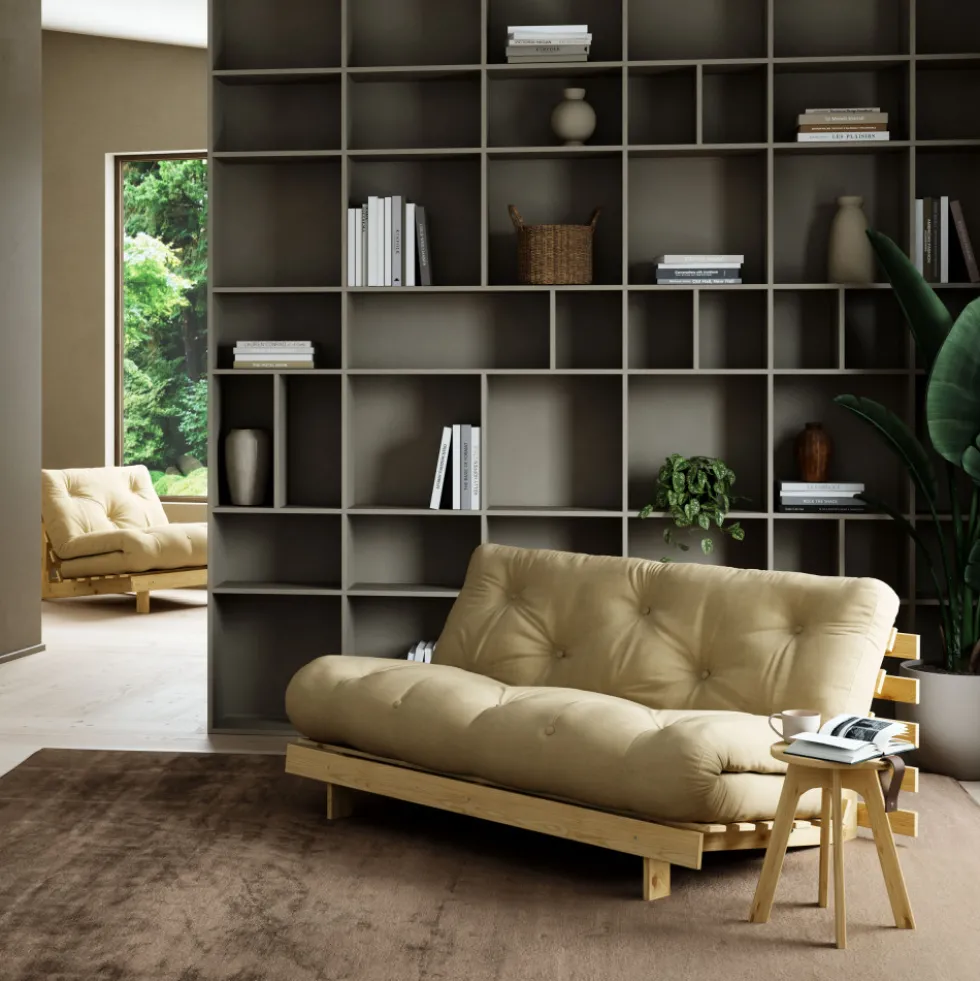 ROOTS Canapé convertible 160x200cm en bois naturel et tissu