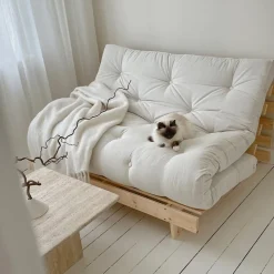 ROOTS Canapé convertible 140x200cm en bois naturel et tissu