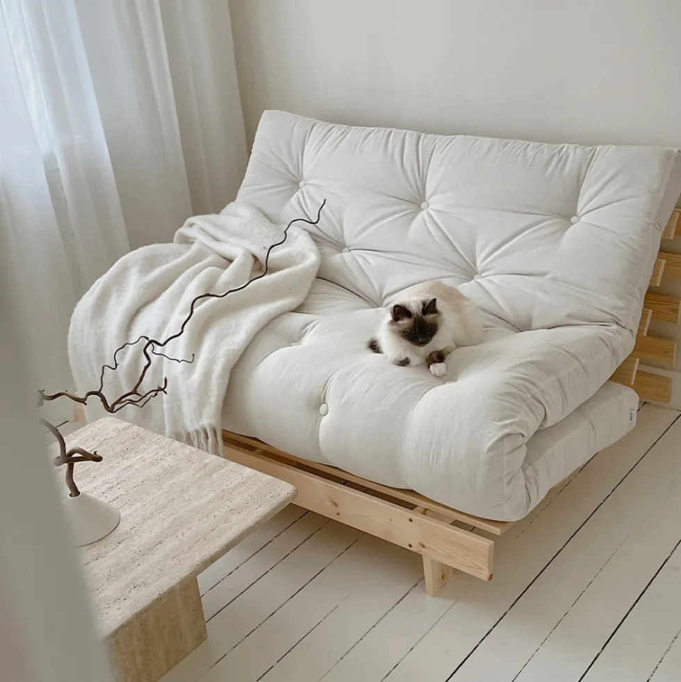 ROOTS Canapé convertible 140x200cm en bois naturel et tissu