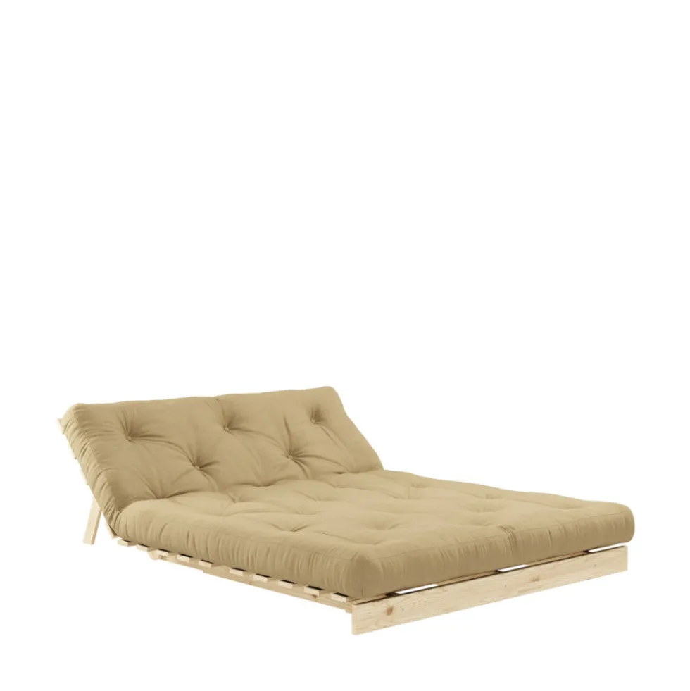 ROOTS Canapé convertible 140x200cm en bois naturel et tissu
