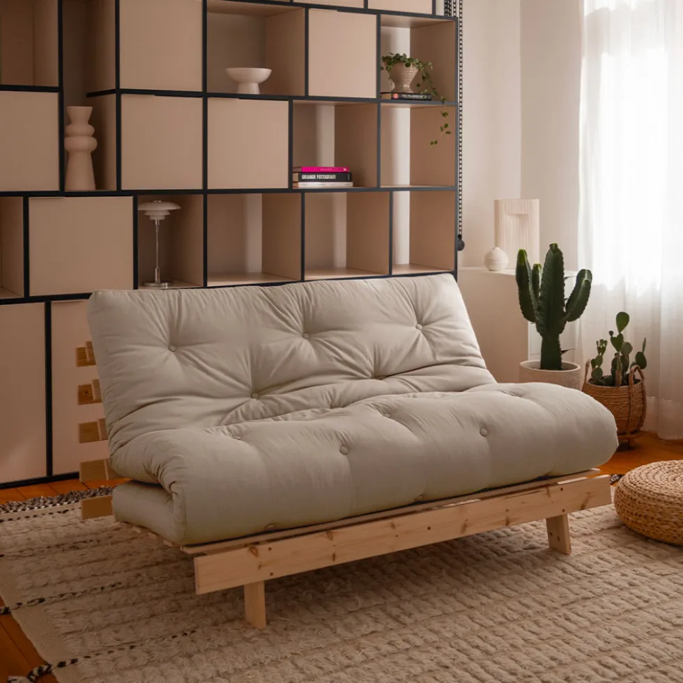 ROOTS Canapé convertible 140x200cm en bois naturel et tissu