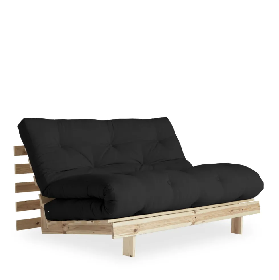 ROOTS Canapé convertible 140x200cm en bois naturel et tissu