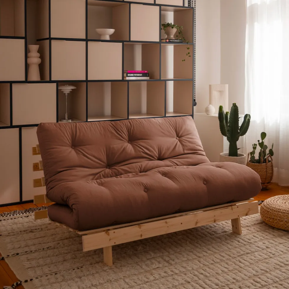 ROOTS Canapé convertible 140x200cm en bois naturel et tissu