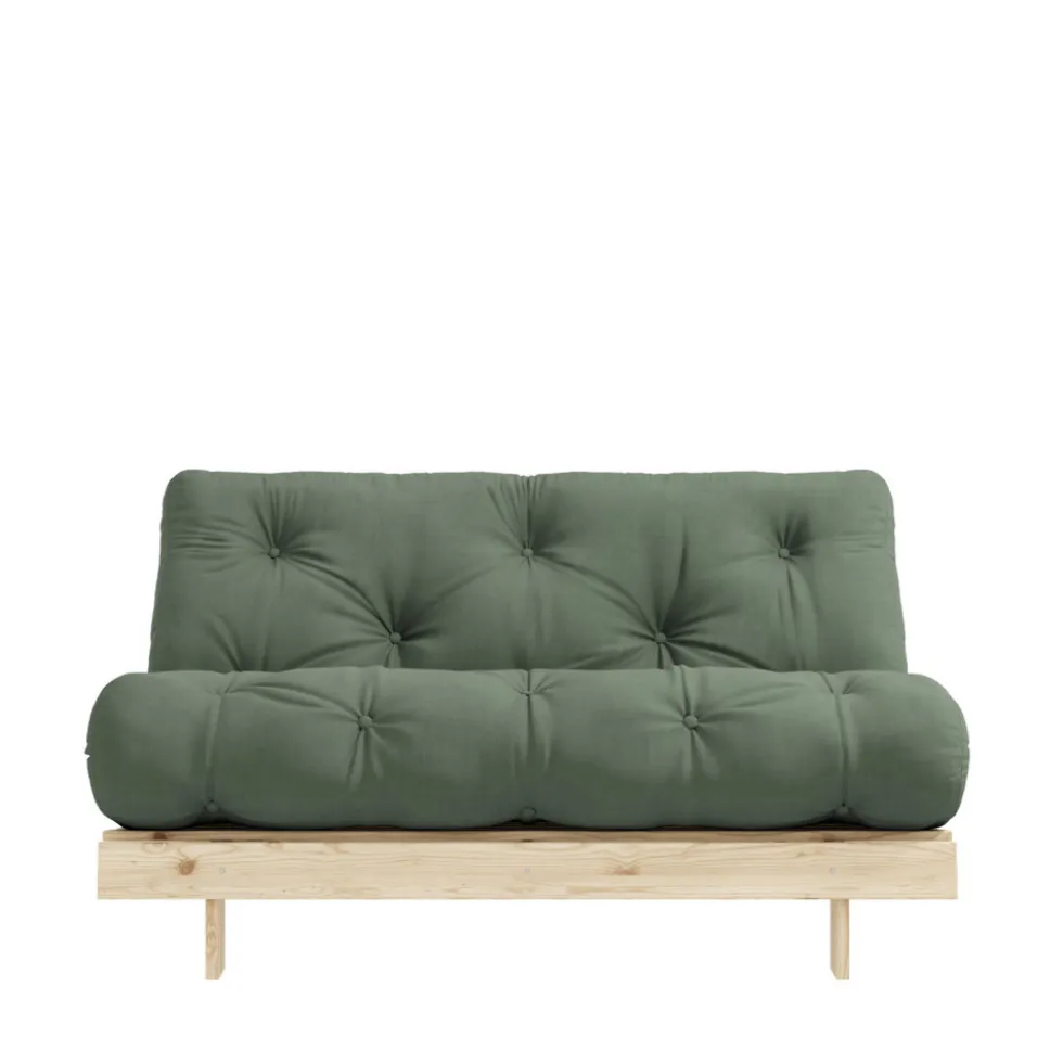 ROOTS Canapé convertible 140x200cm en bois naturel et tissu