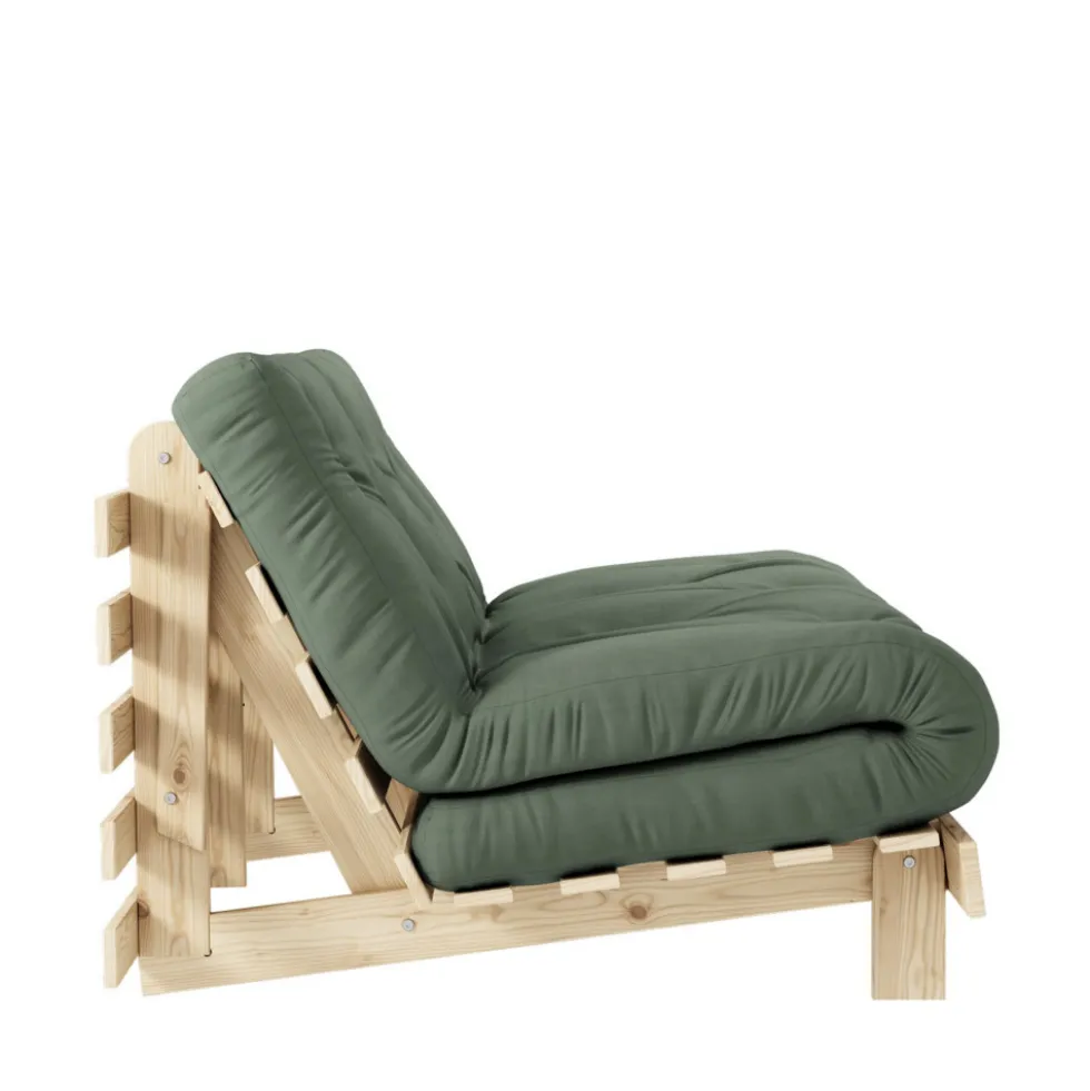 ROOTS Canapé convertible 140x200cm en bois naturel et tissu