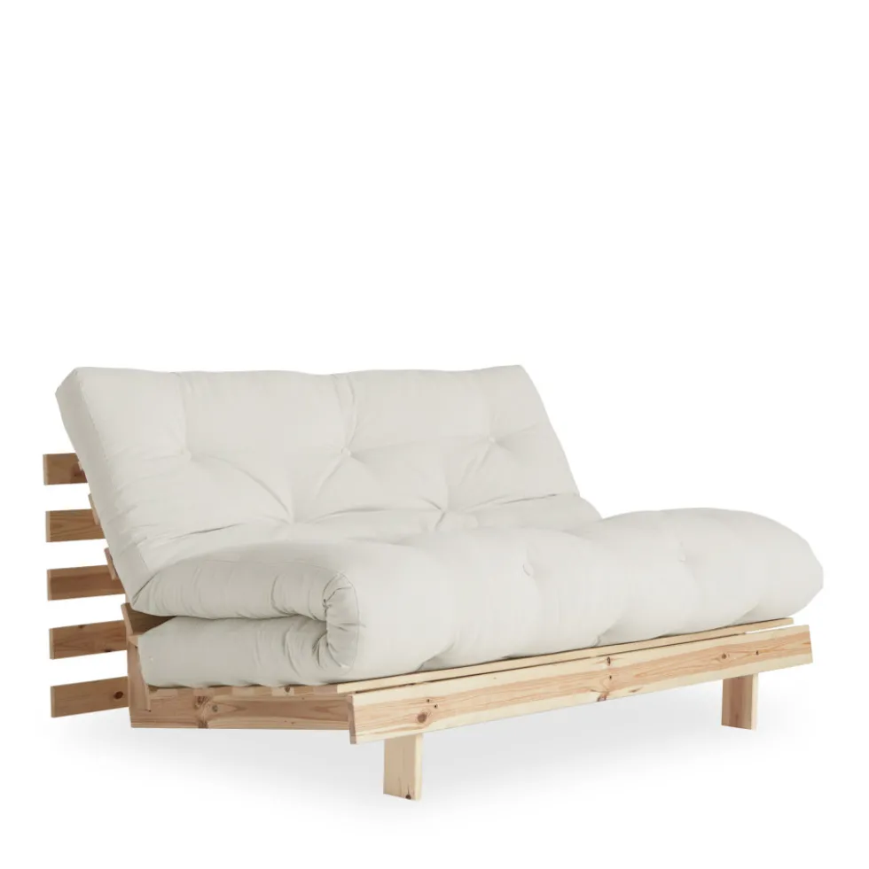 ROOTS Canapé convertible 140x200cm en bois naturel et tissu