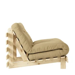 ROOTS Fauteuil convertible 90x200cm en bois naturel et tissu