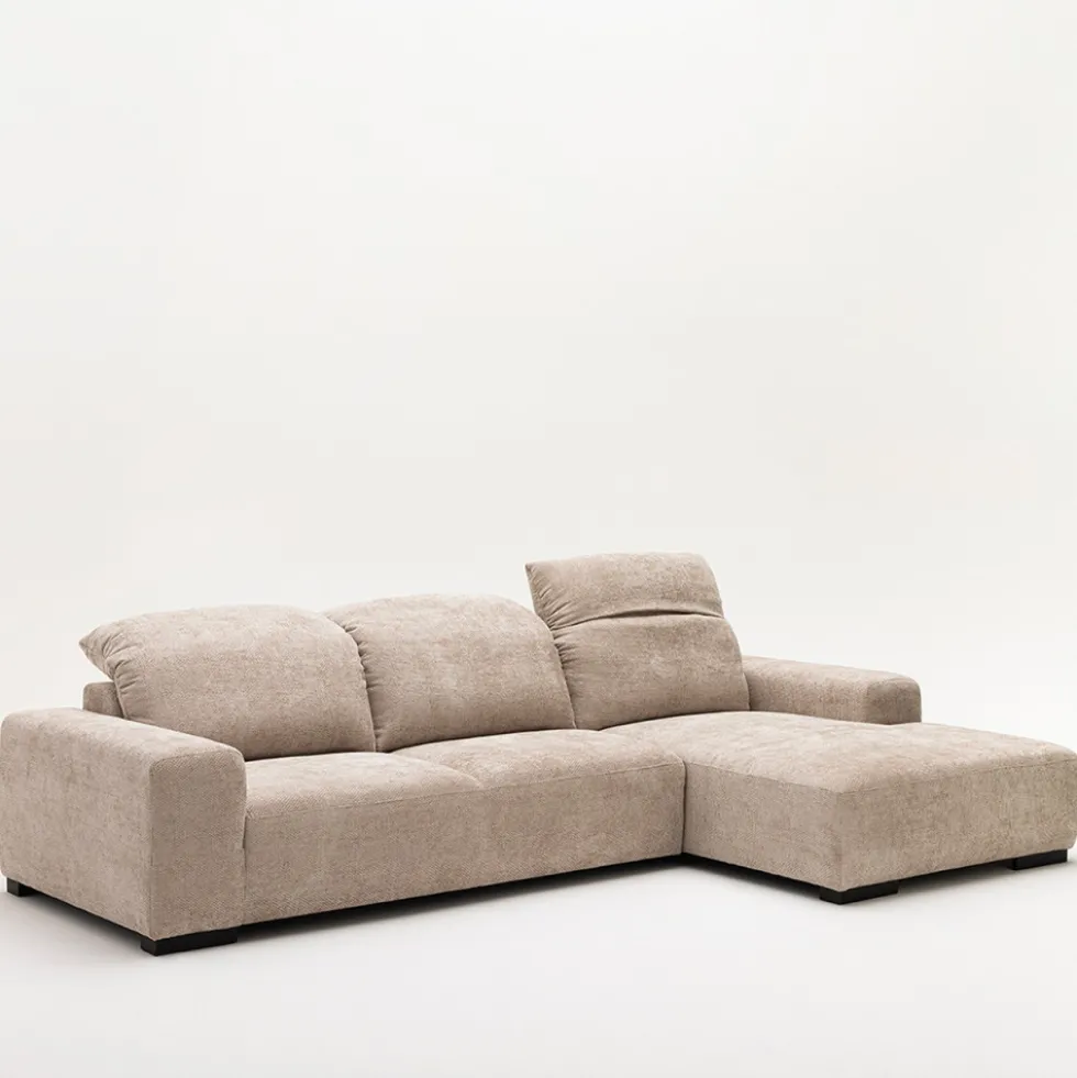 SAM Canapé d'angle droit 4 places avec têtières réglables en tissu chenille