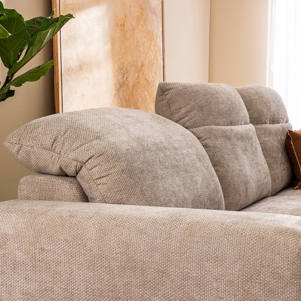 SAM Canapé d'angle droit 4 places avec têtières réglables en tissu chenille