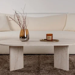 SAM Table basse ovale effet travertin 119x60cm