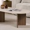 SAM Table basse ovale en bois et effet travertin