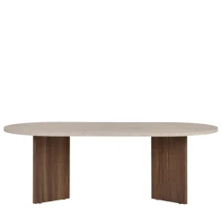 SAM Table basse ovale en bois et effet travertin