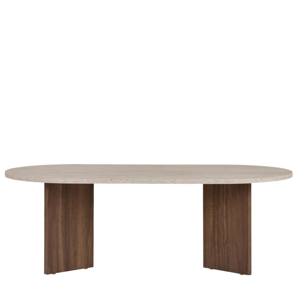 SAM Table basse ovale en bois et effet travertin