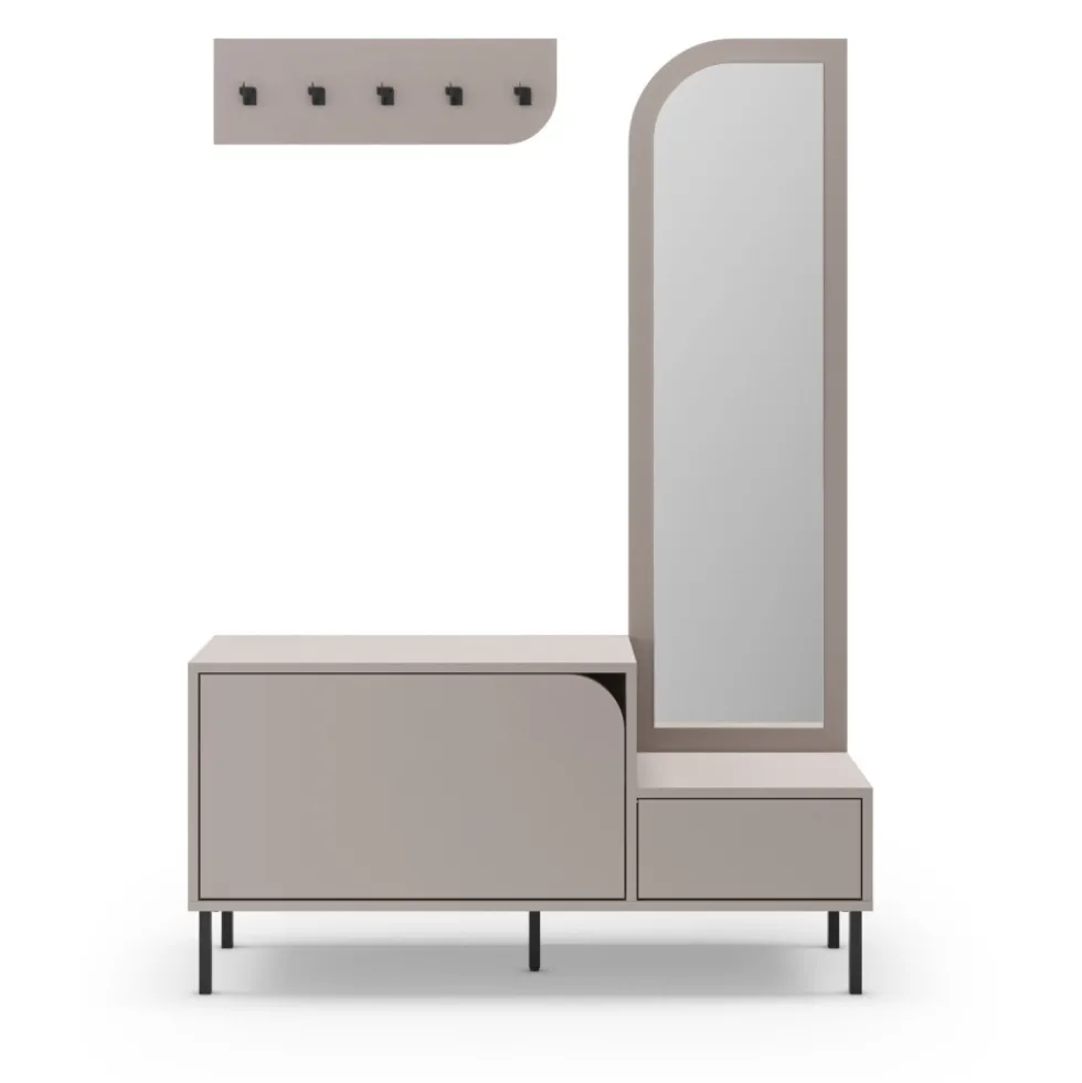 SILVAR Meuble d'entrée 2 portes avec miroir et portant en bois et métal H172cm