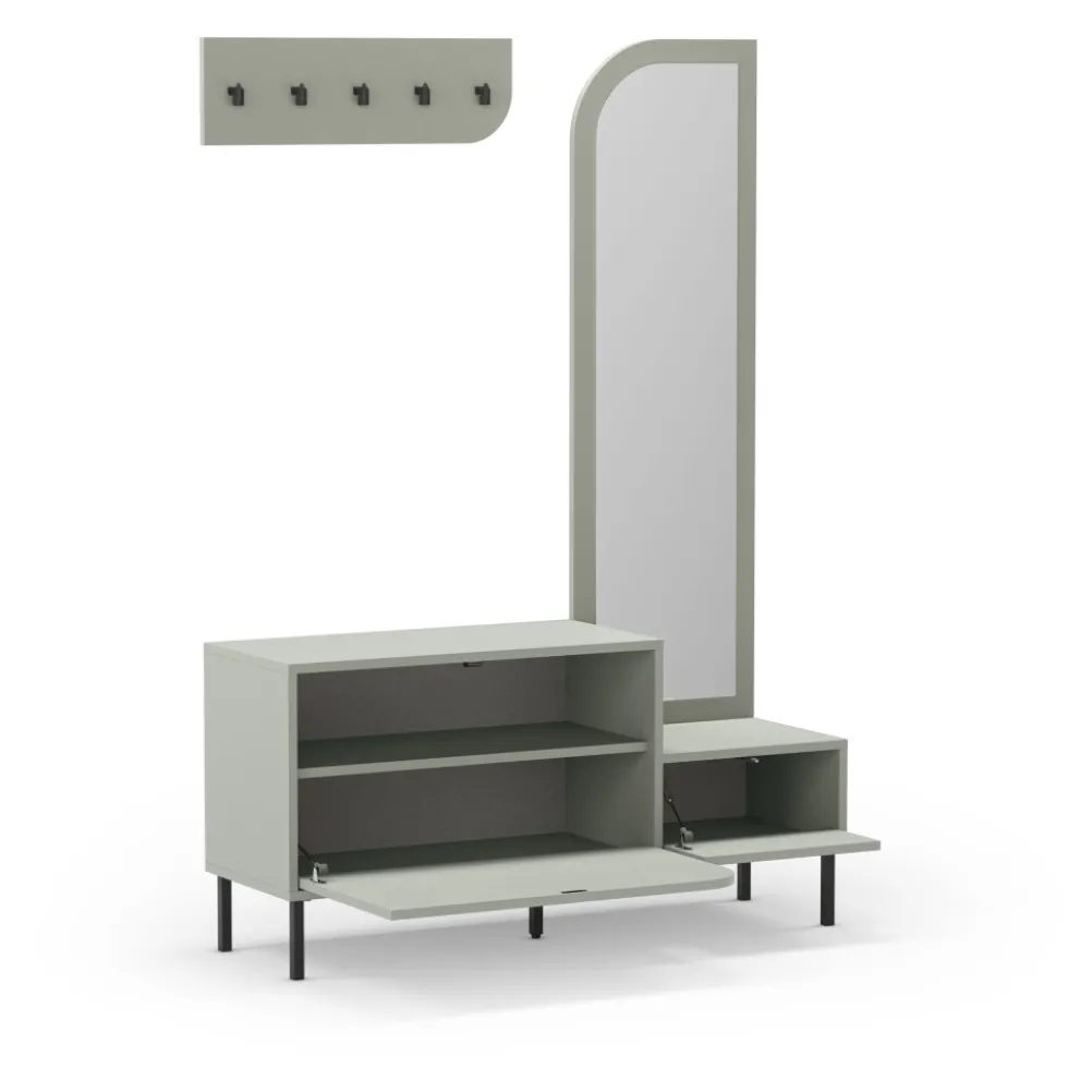 SILVAR Meuble d'entrée 2 portes avec miroir et portant en bois et métal H172cm