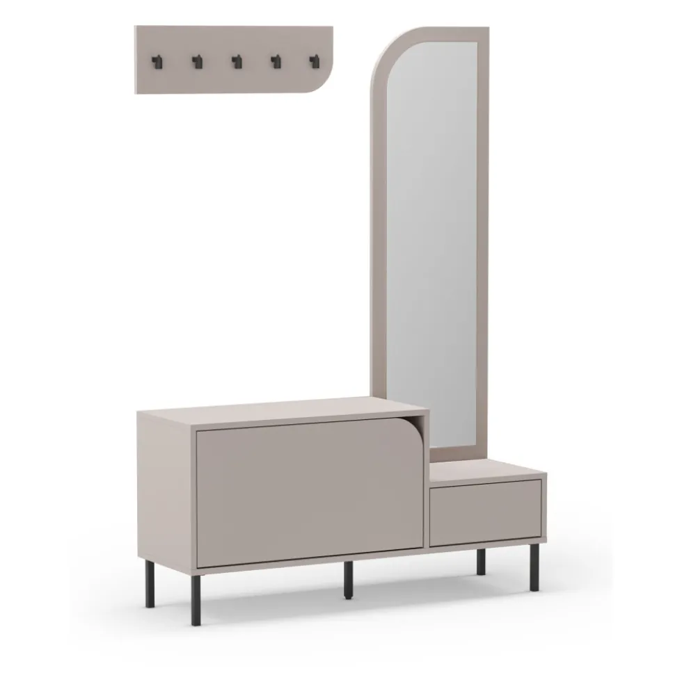 SILVAR Meuble d'entrée 2 portes avec miroir et portant en bois et métal H172cm