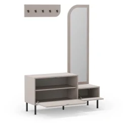 SILVAR Meuble d'entrée 2 portes avec miroir et portant en bois et métal H172cm