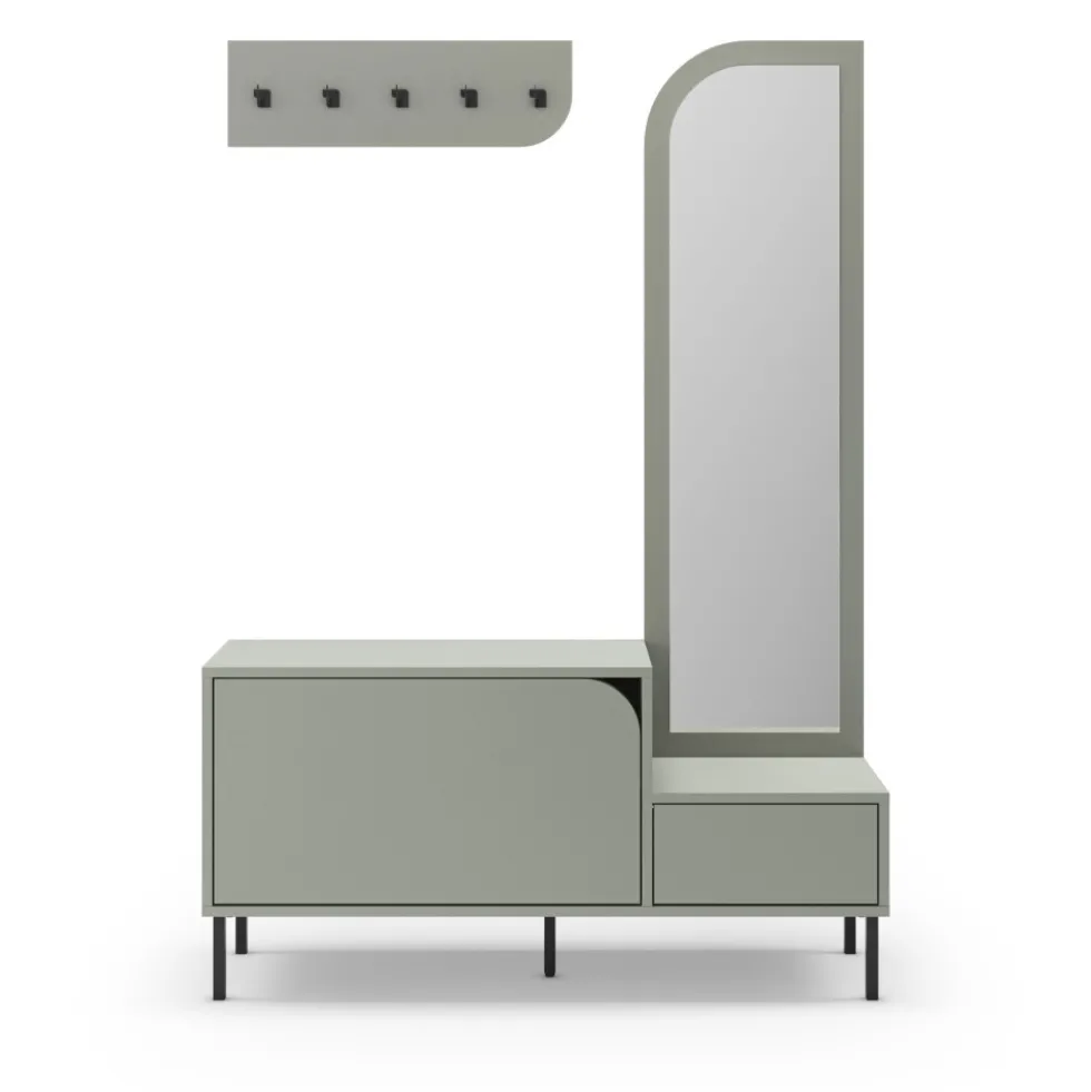 SILVAR Meuble d'entrée 2 portes avec miroir et portant en bois et métal H172cm