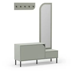 SILVAR Meuble d'entrée 2 portes avec miroir et portant en bois et métal H172cm