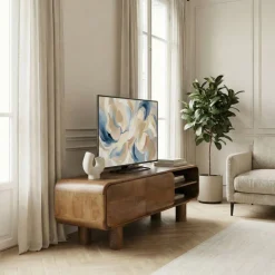 SIRA Meuble tv 2 portes en bois massif L140cm