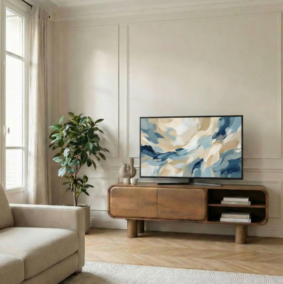 SIRA Meuble tv 2 portes en bois massif L140cm