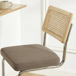 SKANA Lot de 2 chaises de bar en velours côtelé pieds chrome H66cm