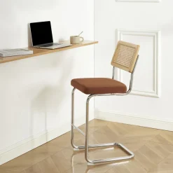 SKANA Lot de 2 chaises de bar en velours côtelé pieds chrome H66cm