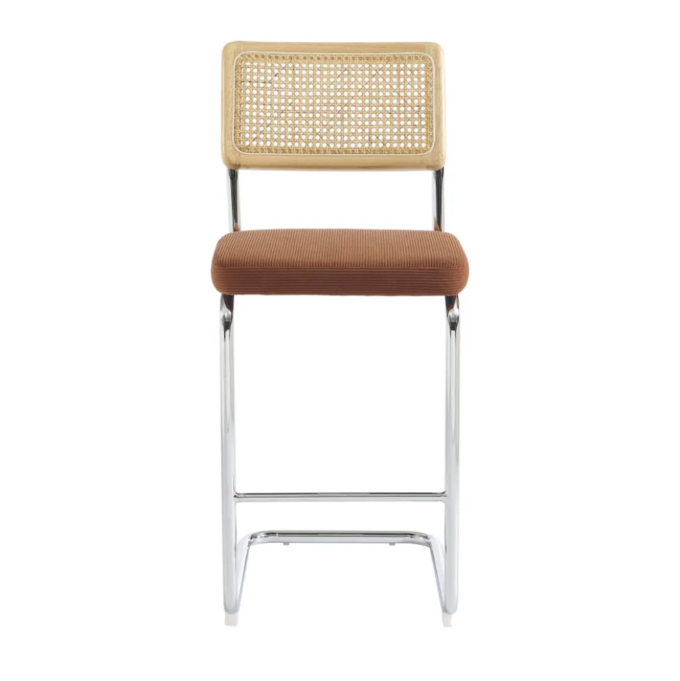 SKANA Lot de 2 chaises de bar en velours côtelé pieds chrome H66cm
