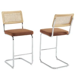 SKANA Lot de 2 chaises de bar en velours côtelé pieds chrome H66cm