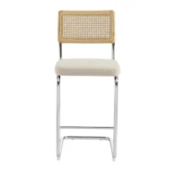 SKANA Lot de 2 chaises de bar en velours côtelé pieds chrome H66cm