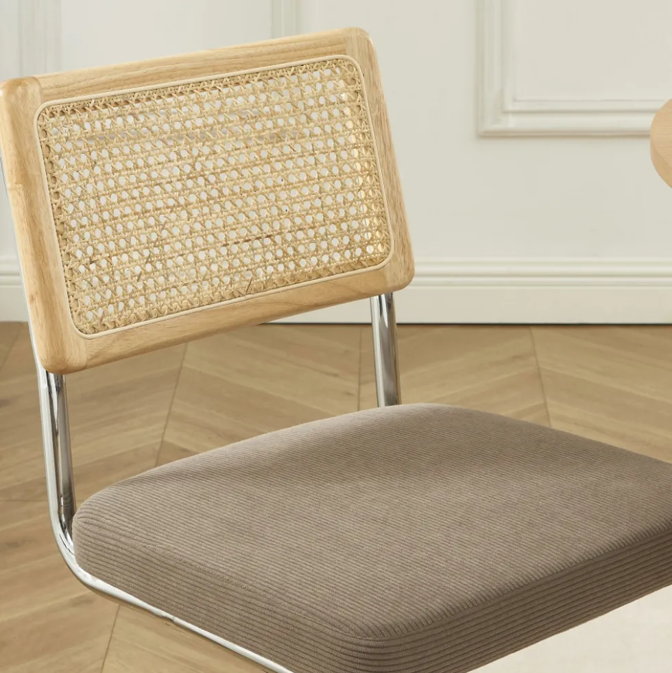 SKANA Lot de 2 chaises en velours côtelé pieds chrome