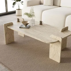 SOLENI Table basse effet travertin 120x60cm