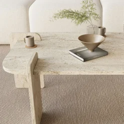 SOLENI Table basse effet travertin 120x60cm