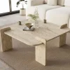 SOLENI Table basse effet travertin 90x90cm