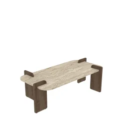 SOLENI Table basse en bois et effet travertin 120x60cm