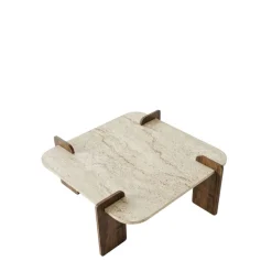 SOLENI Table basse en bois et effet travertin 90x90cm