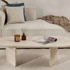 SOMA Table basse ovale effet travertin 130x65cm