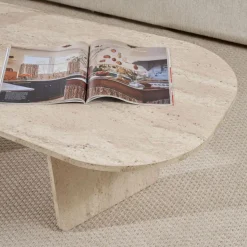 SOMA Table basse ovale effet travertin 130x65cm