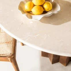 SORONG Table à manger 4 personnes ronde en marbre et bois massif