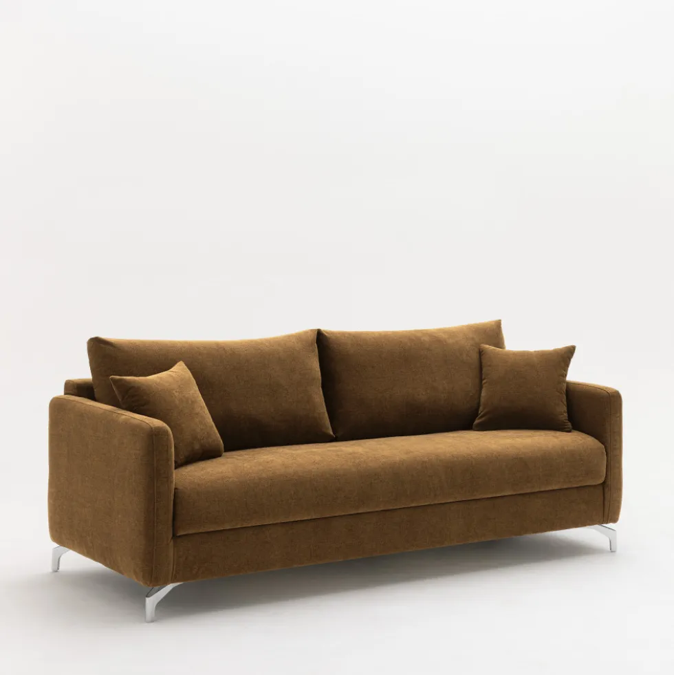 STEFFEN Canapé droit 3 places en tissu et pieds chrome