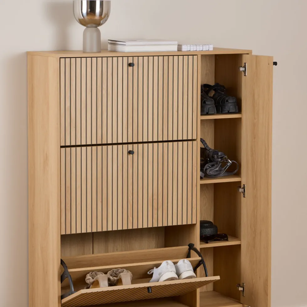 STORO Meuble à chaussures 4 portes en bois et métal L98,7cm