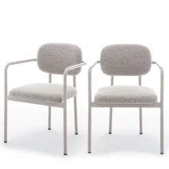 STUART Lot de 2 fauteuils de table en tissu bouclette pieds beiges