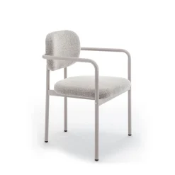STUART Lot de 2 fauteuils de table en tissu bouclette pieds beiges