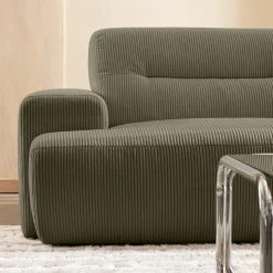STUNE Canapé droit 4 places en velours côtelé à accoudoirs larges