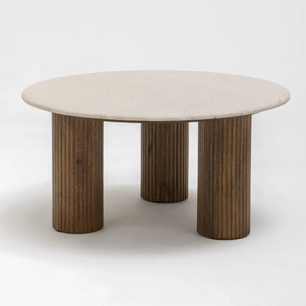 SULA Table basse en marbre et bois massif ø80cm